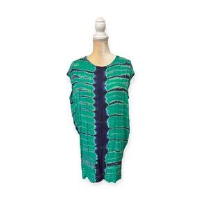 Raquel Allegra Green and Blue Tie Dye Silk Mini Dress Size 0 Xs Cap Sleeve